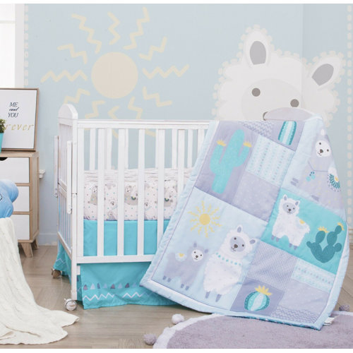 Indigo Safari 3Piece Crib Bedding Set for Boys Girls, Including Blanket, Crib Skirt & Crib